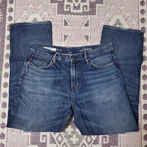 Men's GAP 1969 Easy Fit Straight Leg Jeans Dark Blue Denim Size 35 x 32